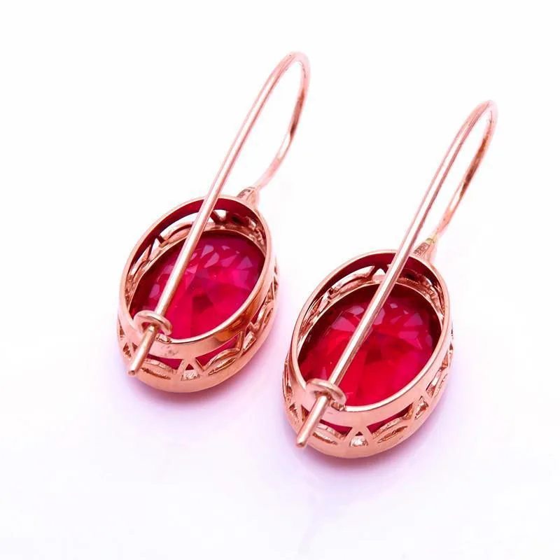 New 585 purple gold ear buckle plated with 14K rose gold inlaid oval ruby earrings for women luxury wedding jewelry gift