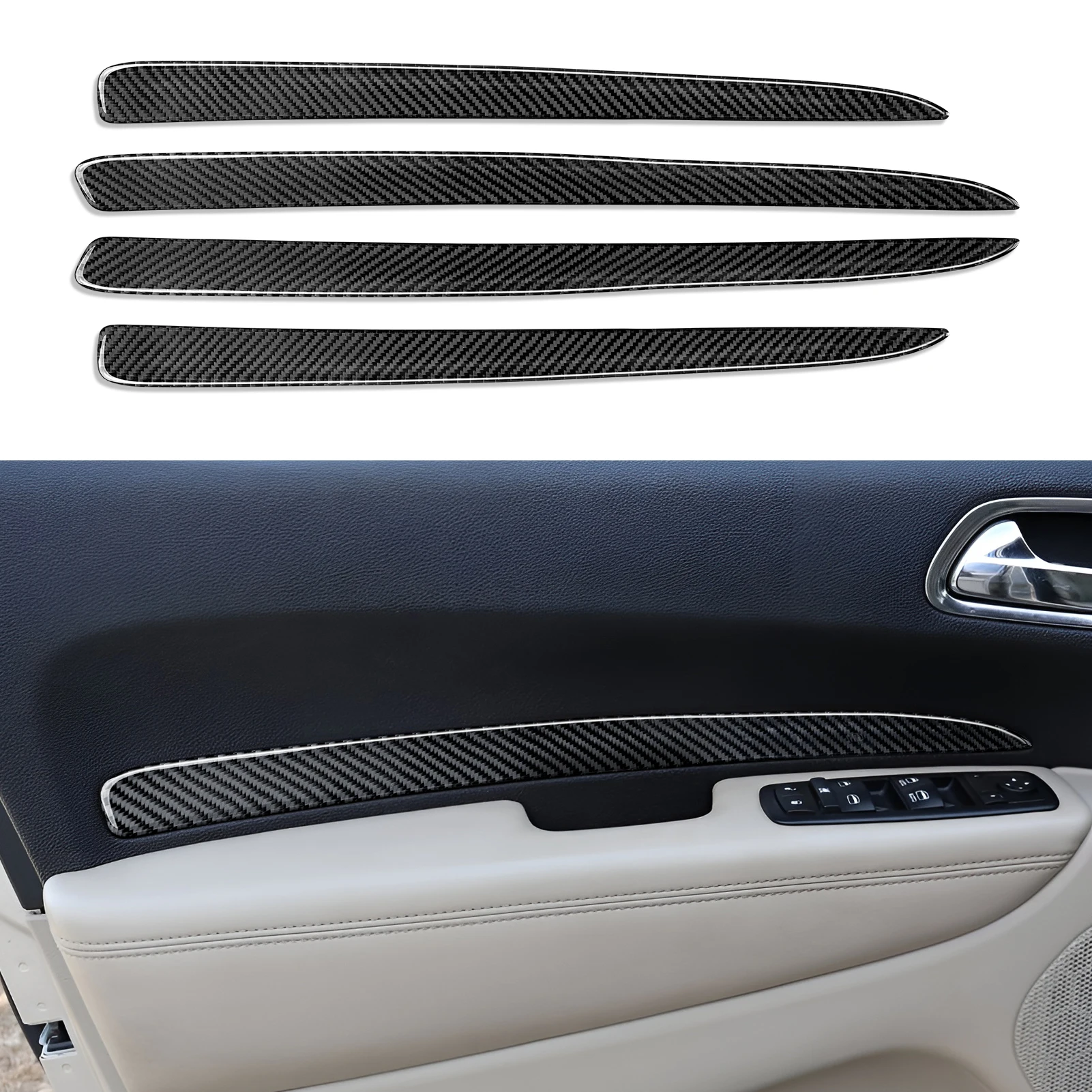 4 Doors Front/Back Door Strips Trim Panel Decals for 2011-2024 Dodge Durango Accessories Carbon Fiber Interior Stickers