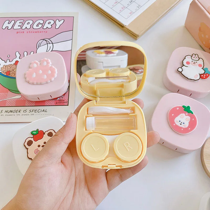 Cartoon Bear Rabbit Contact Lens Box portaoggetti con pinzette in Silicone custodia per lenti a contatto ragazza Cute Lens Stick Tool nuovo