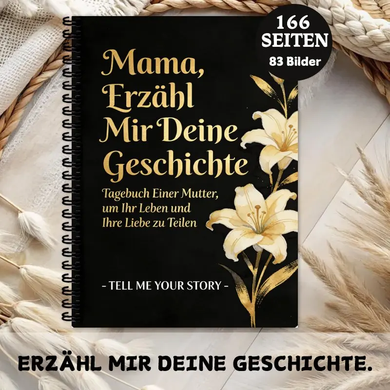A5German Mom's Life Story Journal,Golden Lily Floral Design,Mom I Want to Hear Your Story Guided Journal to Share Her Life Story