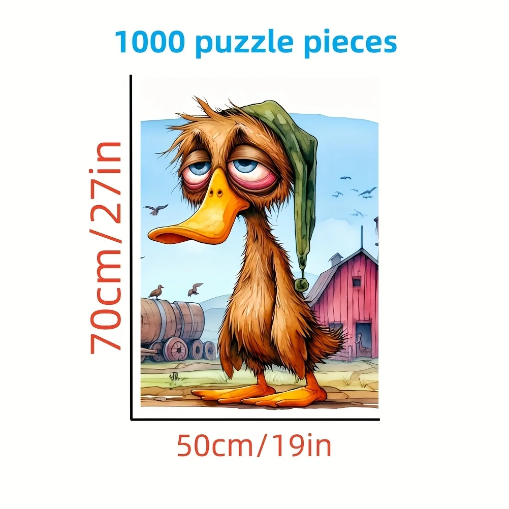 1000 stuks Sad Duck puzzel voor volwassenen - grote uitdagende puzzel met grillige cartoonkunst, boerderijscène en levendige kleuren -