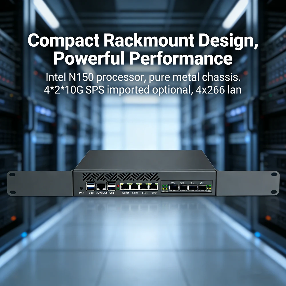 

Factory Support 1U 9.5 Rack-Mounted Firewall Industrial PC intel N150 4*/2*10G SFP 4x226 lan Short-depth Form Factor Flexibility