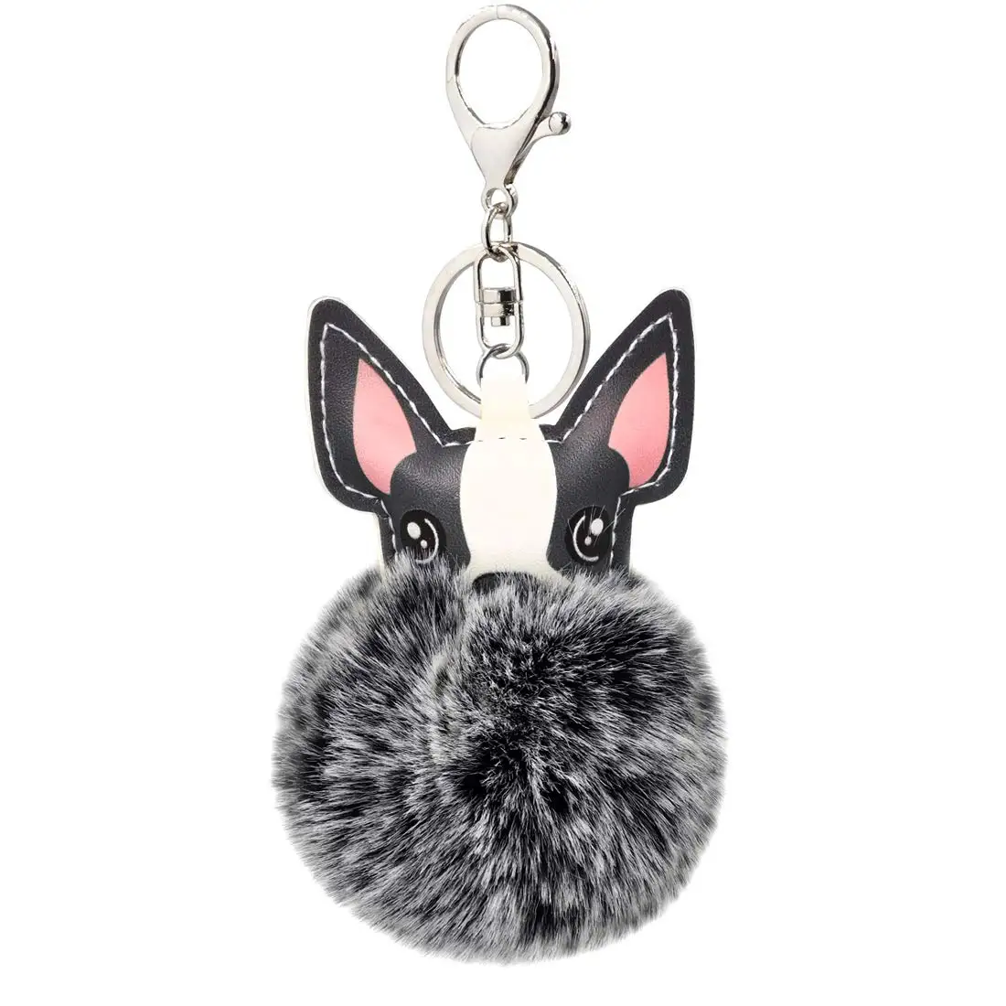 Lilangda 2021 Fashion Cute Rabbit Fur Dog Fluffy Puff Hot Sale Keychain Pompom Key Chain Holder Fur Ball Dog Keychains