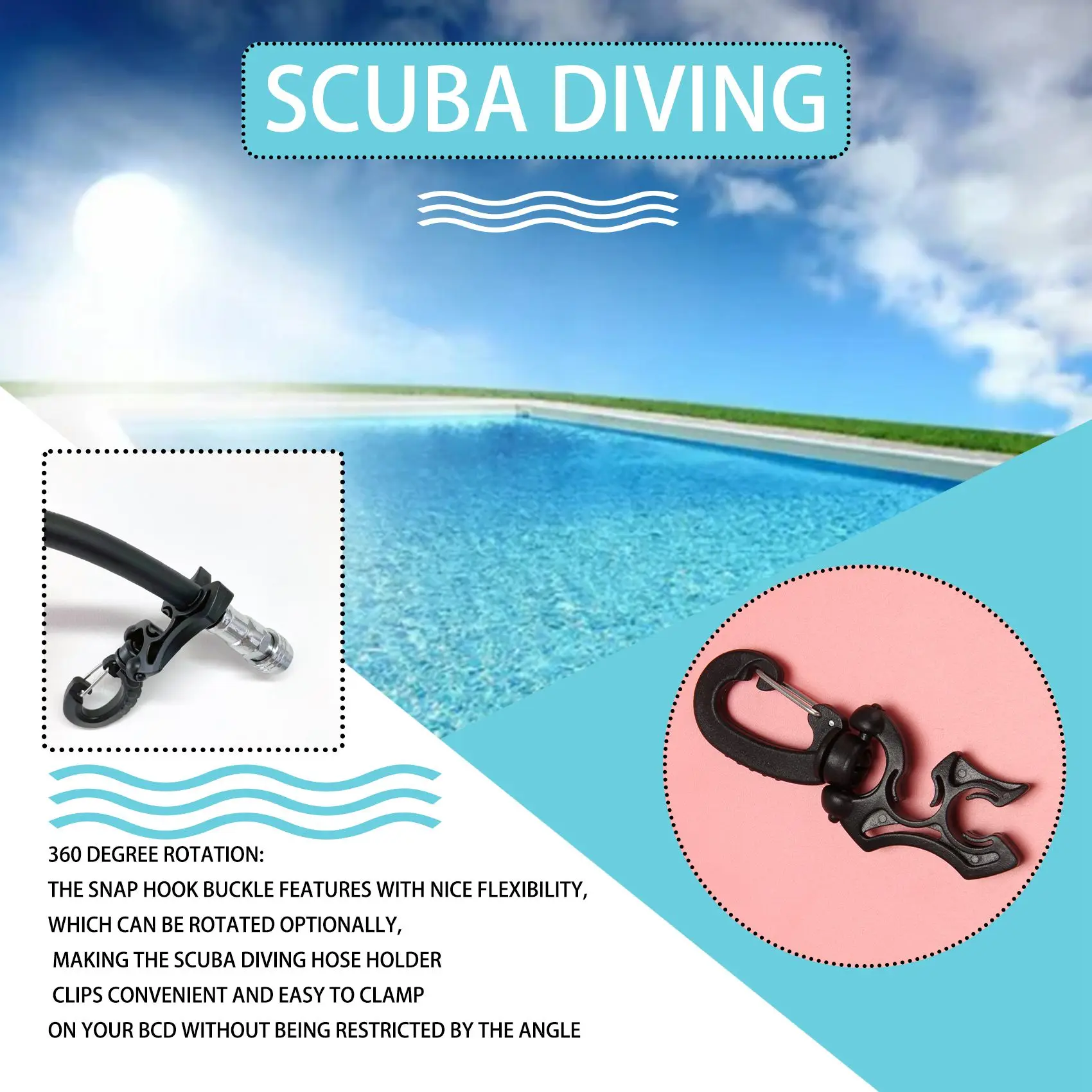 3 Pcs Diving Hose Holder Clip Scuba Diving Double BCD Hose Clip with Snap Hook Buckle for Dive Snorkeling Accessories