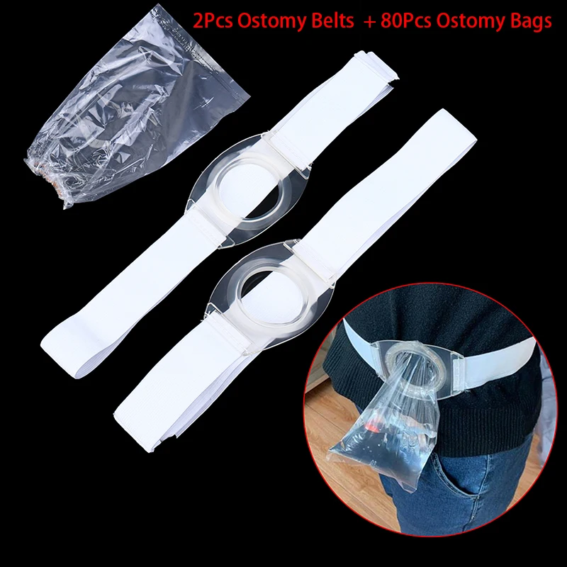 2pcs Sticky Colostomy Ostomy Belt Drainable Urostomy Bag With 2Pcs Bag Pouch