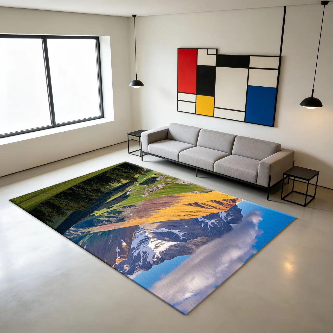 Alps Valley Natural Scenery Carpet Floor Mat Natural Landscape Printed Carpet Non-Slip Floor Mat Living Room Study Home Decoration