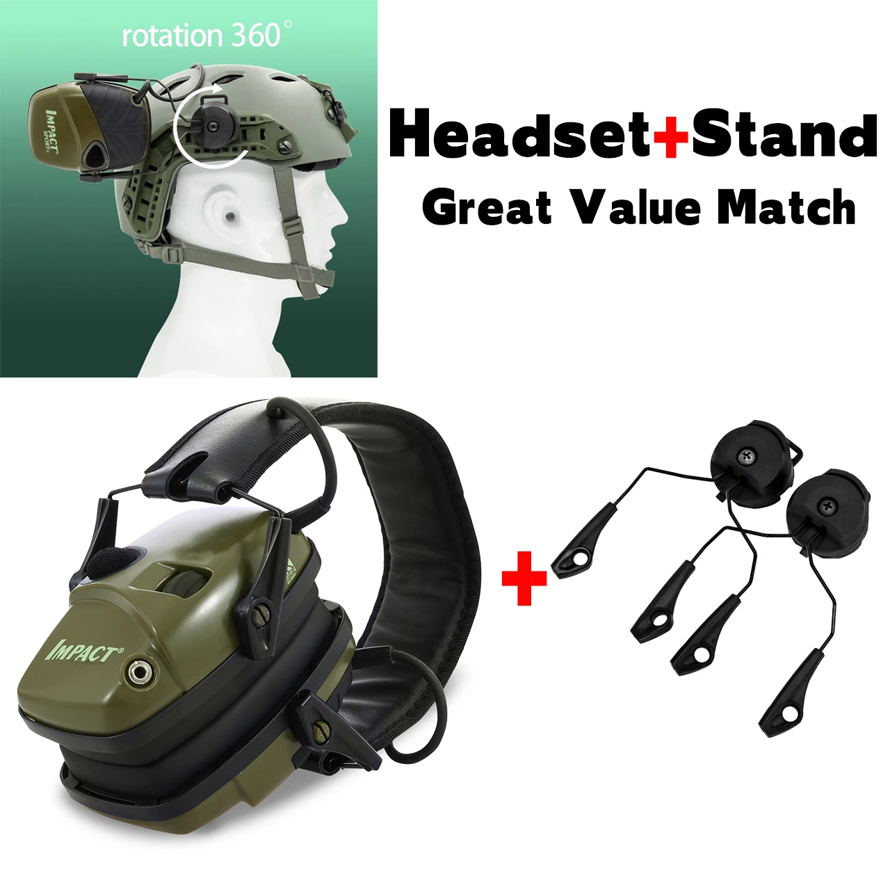 Tactical Electronic earmuf with ARC OPS-CORE Helmet Rail Adapter for Howard Leight Impact Sport hunt shooting headset Stand