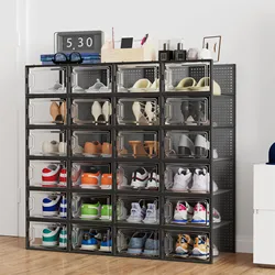 New 12 Pack Shoe Organizer Boxes Plastic Stackable Shoe Storage Bins For Closet Space Saving Shoe Holder Sneaker Display Case