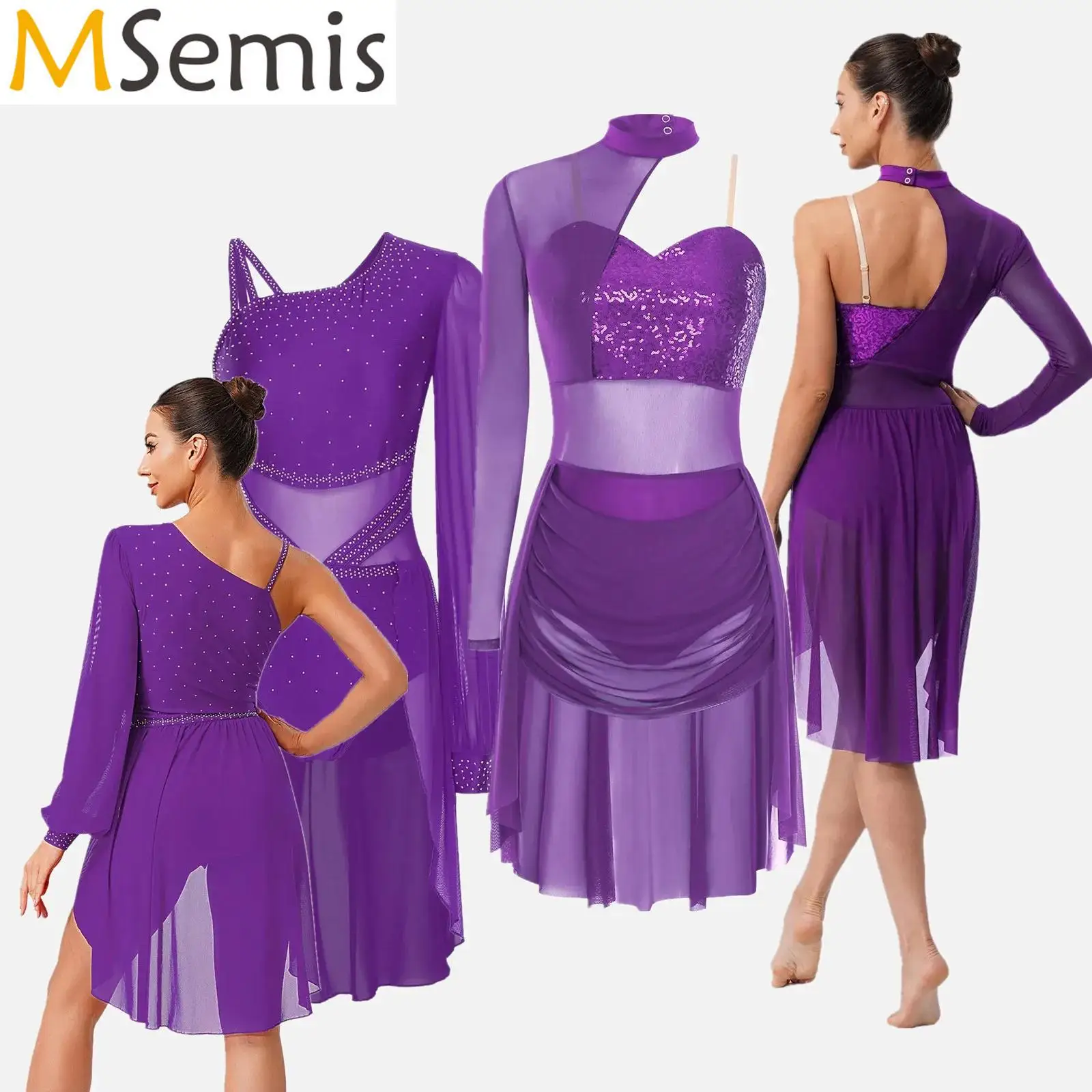 

Womens Rhinestone Gymnastics Artistic Figure Skating Dance Costume Rhythm Latin Ballet Lyrical Dance Dress Performance Outfits