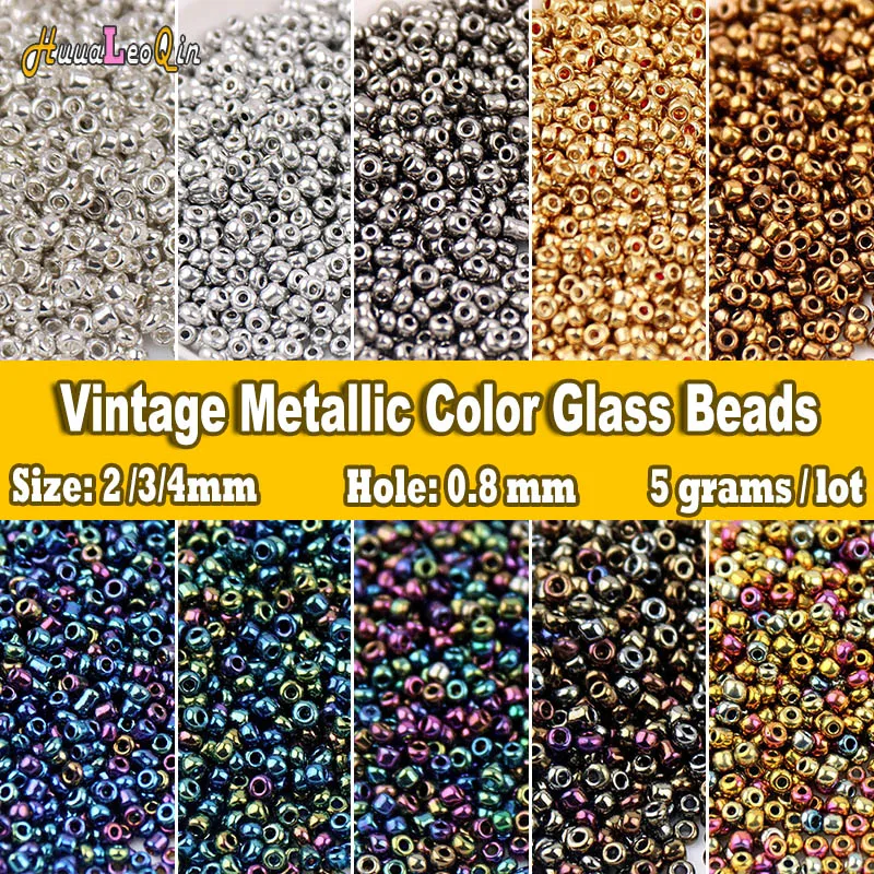 2mm 3mm 4mm Vintage Metallic Color Glass Beads 12/0 8/0 6/0 Loose Spacer Seed Beads for Needlework Jewelry Making DIY Sewing 5g