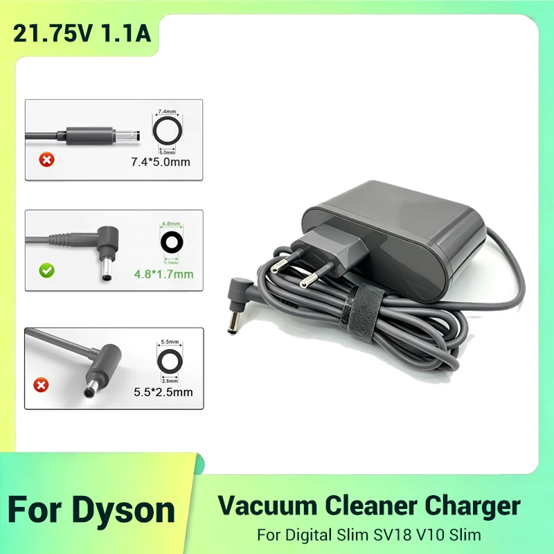 21.75V 1.1A Charger for Dyson Digital Slim SV18 V10 Slim Vacuum Cleaner 4.0*1.7mm DC Power Adapter Replacement Charging Cord