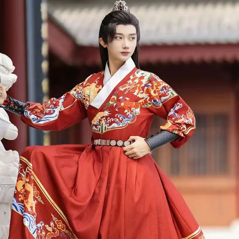

Chinese Traditional Vintage Dragon Printed Hanfu Halloween Cosplay Costume Ancient Chinese Traditional Dress Red Hanfu Men