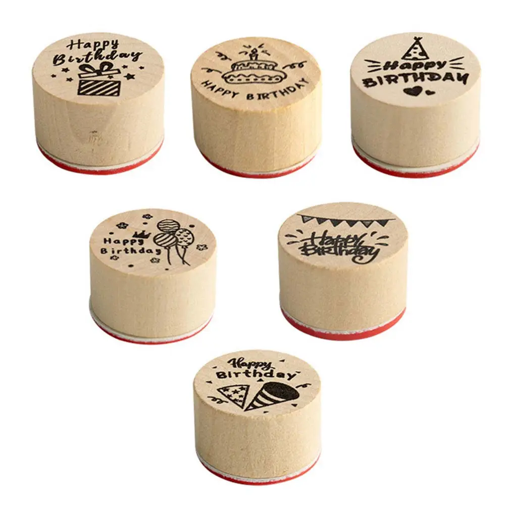 6Pcs Handcrafted Wood Stamps Set Beautiful DIY Scrapbook Stamp Kit for Diary Planner Cards Letters Decorative