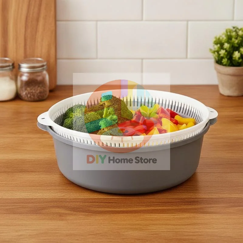 6Pcs Multifunctional Fruit Drainer Basket 3 Size Stackable Kitchen Sink Vegetable Washing Basin for Picnic
