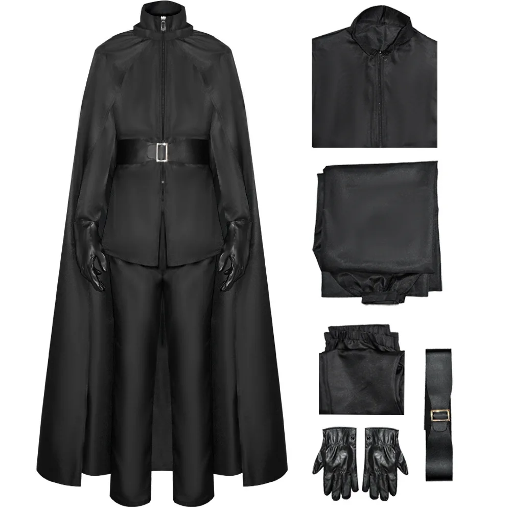 

Movie Killer Cos Full Set Halloween Cosplay Costume Black Long Sleeves Top Pants Cape Pu Leather Gloves Belt 5Pcs Set