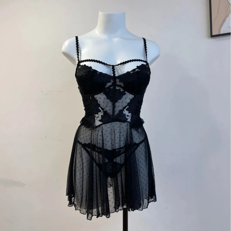 

Французская сексуальная эротическая ночная сорочка-бэбидолл из сетки с подкладкой для груди, пижама для свиданий, улучшенная сексуальная фетиш-пижама, женские комбинезоны 2026