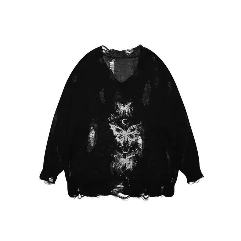 بلوفرات نسائية بأكمام طويلة على طراز هاراجوكو ثقافة فرعية سترات مطبوعة بفيونكة غير رسمية Y2k ملابس خروج أمريكية عتيقة #5