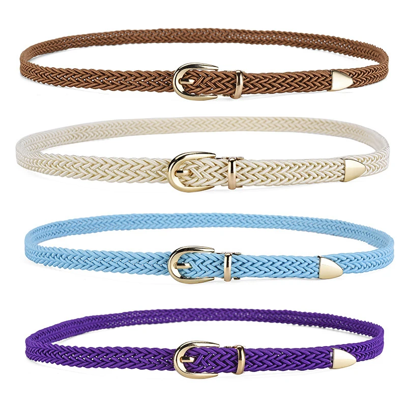 الملونة البوليستر مضفر المرأة رقيقة حزام Y2k الفتيات فستان الجينز اكسسوارات حزام القوطي الرجعية الذهب دبوس مشبك حزام الخصر #1