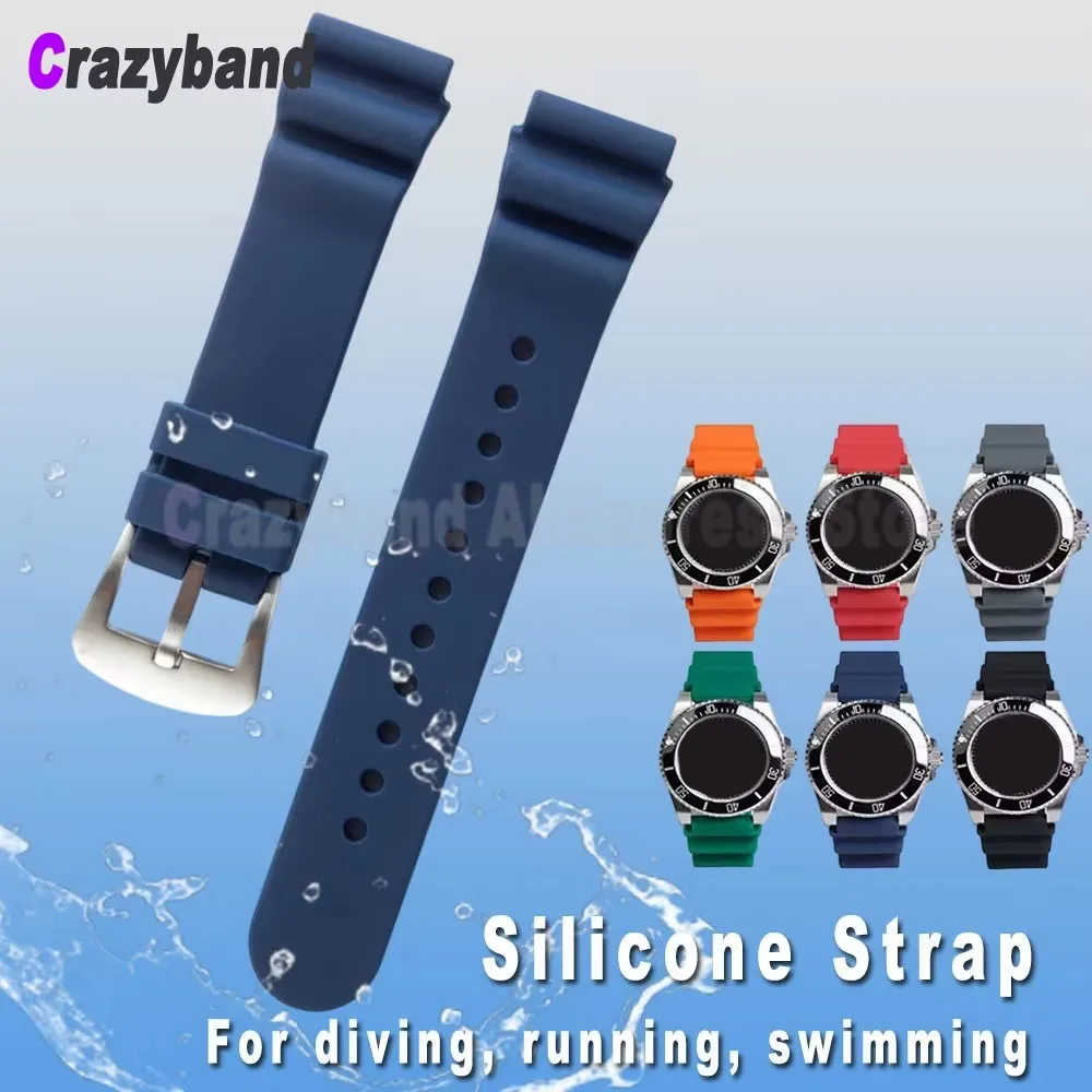 20mm 22mm Silicone Black Band Men Diving Sport Wrist Bracelet Accessories for Seiko Turtle Prospex Water Ghost Watch Band