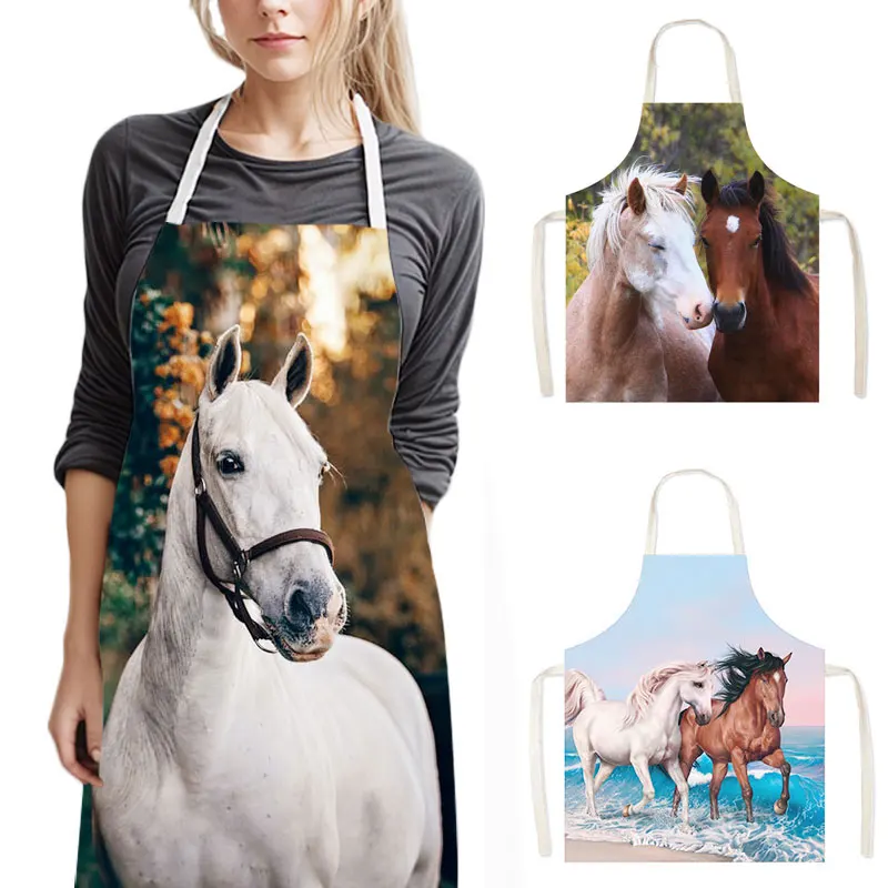 Cool Horse Print Kitchen Aprons Running Pony Women Men Home Cleaning Clothing Chef Cooking Pinafore Girls Apron for Nail Salon