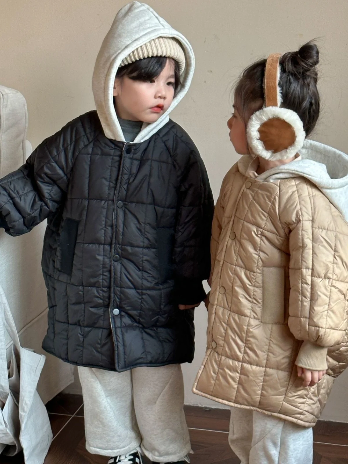 Girls Boys Coat Add Cashmere Thick Padded Coat Warm Winter Long Padded Coat New Baby Hooded Windbreaker Korean Simple Style