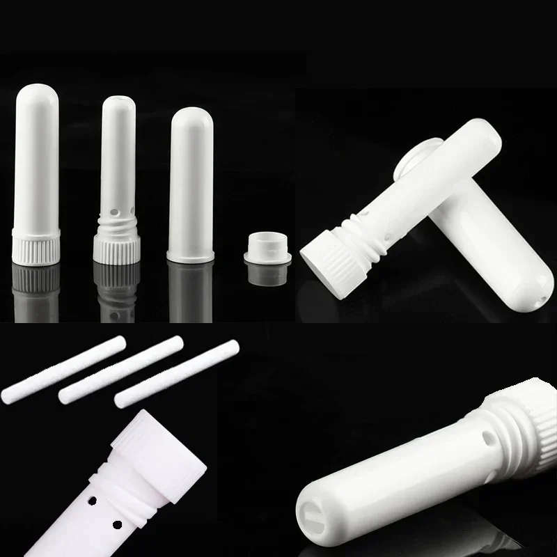 50Pcs Portable Empty Plastic Perfume Nasal Inhaler Tubes Bottle w/ Cotton Core Travel Container For Aromatherapy Essential Oil