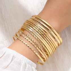 Set di braccialetti Euramerican Ins Retro Simple Fold Style Ring bracciale in oro bracciale con torsione di pasta fritta Set da 12 pezzi per donna