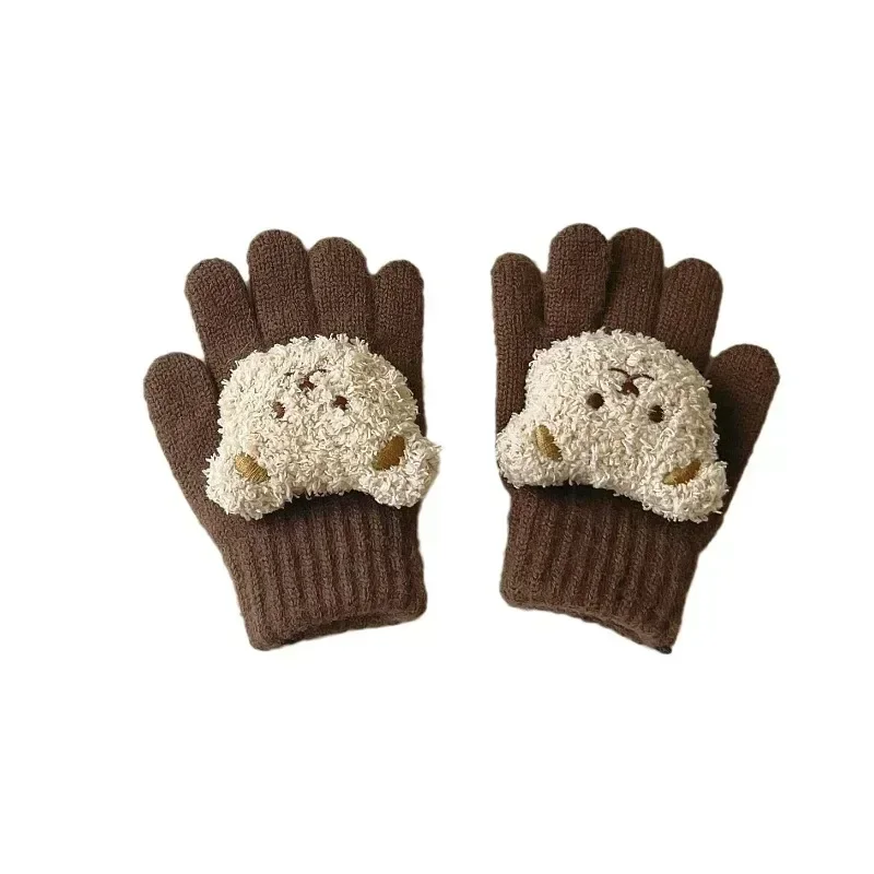 New Kids Winter Wool Gloves Kawaii Cartoon Bear Doll Gloves for Children Boy Girl Outdoor Utumn Warm Knit Cashmere Plush Glove