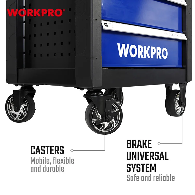 WORKPRO  Professional 7 Drawer Workbench Workshop Garage Metal Rolling Wheels Tool Box Roller Trolley Cart Tool Cabinets