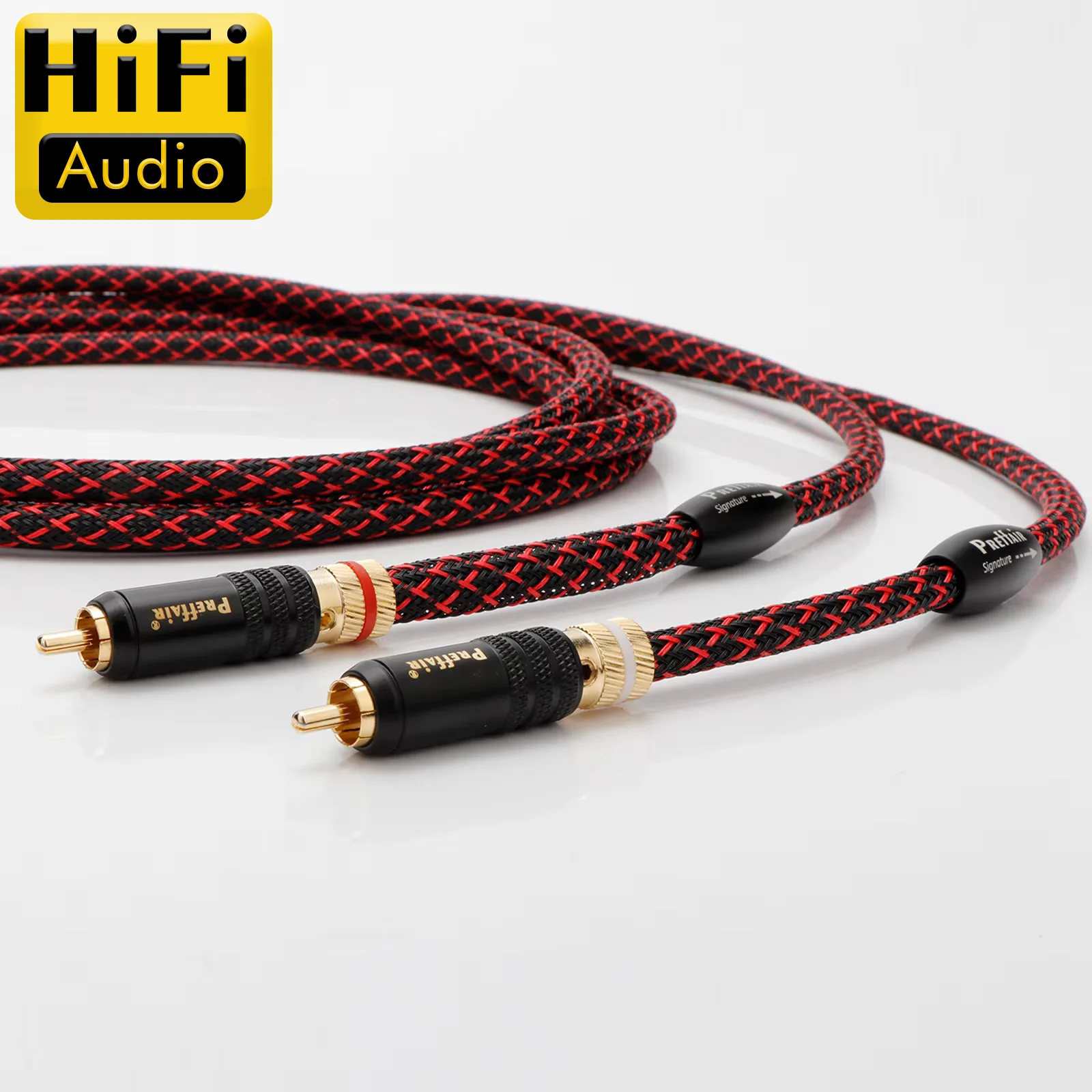 Premium 99.998% OFC Copper RCA Audio Cable - Brass Gold-Plated RCA Male Connectors HiFi Speaker Interconnect for Home Theater