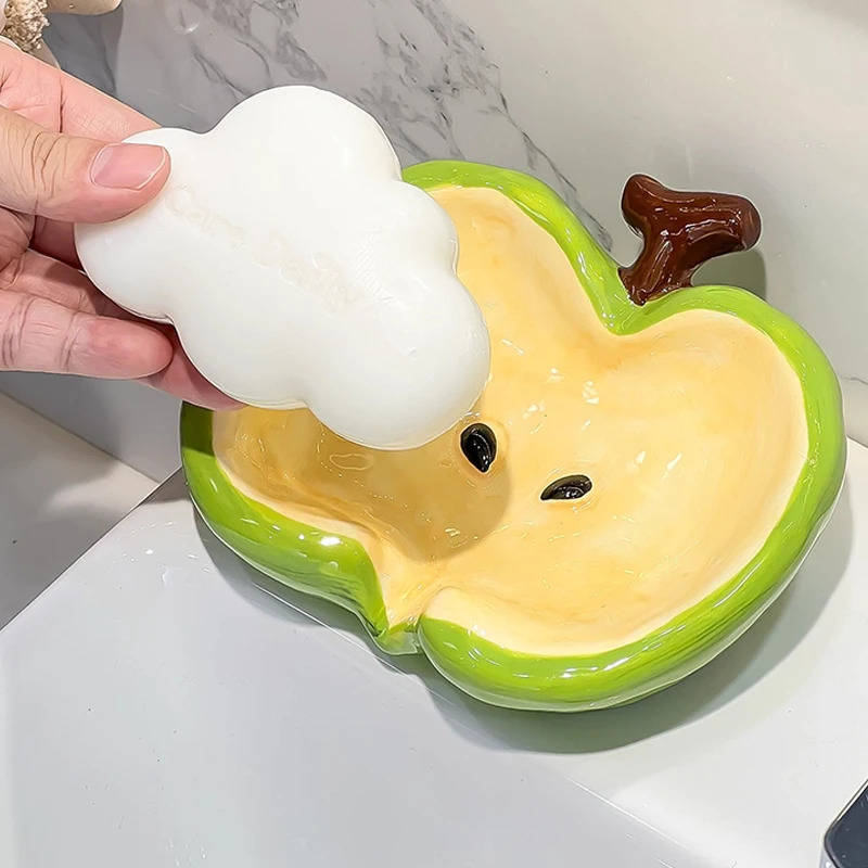 Creative Ceramic Soap Box Light luxury Fruit Apple Shaped Soap Dishes, Home Bathroom Kitchen Supplies Bathroom storage rack, 1Pc