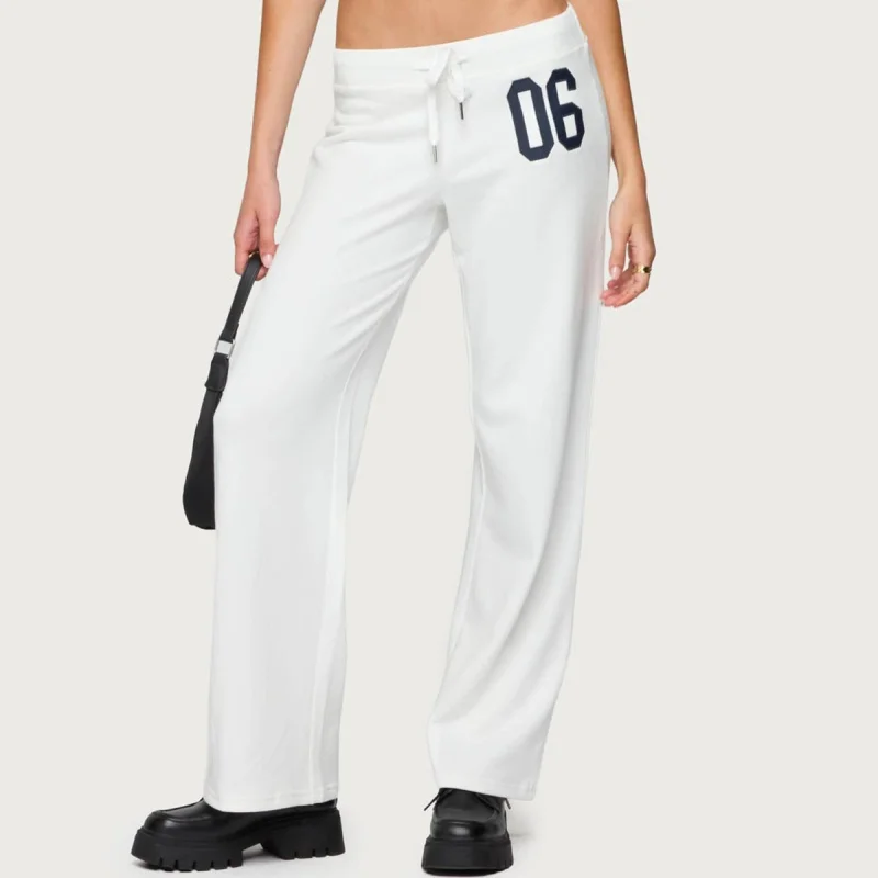 Frauen Kordelzug Low Rise Jogginghose Y2k Gerade Breite Bein Nummer Drucken Jogger Hosen Casual Lounge Track Hosen