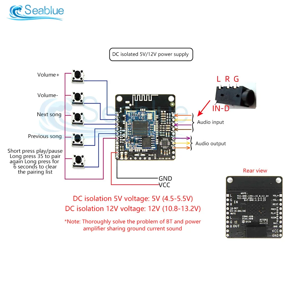 Imagem -03 - Bluetooth Módulo de Música Aptx Atpxhd Amplificador de Áudio de Programação Carro Adicionar Função Bluetooth Faça Você Mesmo Placa Eletrônica dc 5v 12v