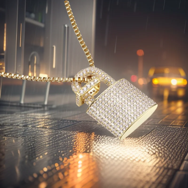VANAXIN Micro Paved Crystal Lock Pendant Necklace Women Men SilverGold Color Fine Jewelry Hiphop Top Quality CZ Christmas Gift