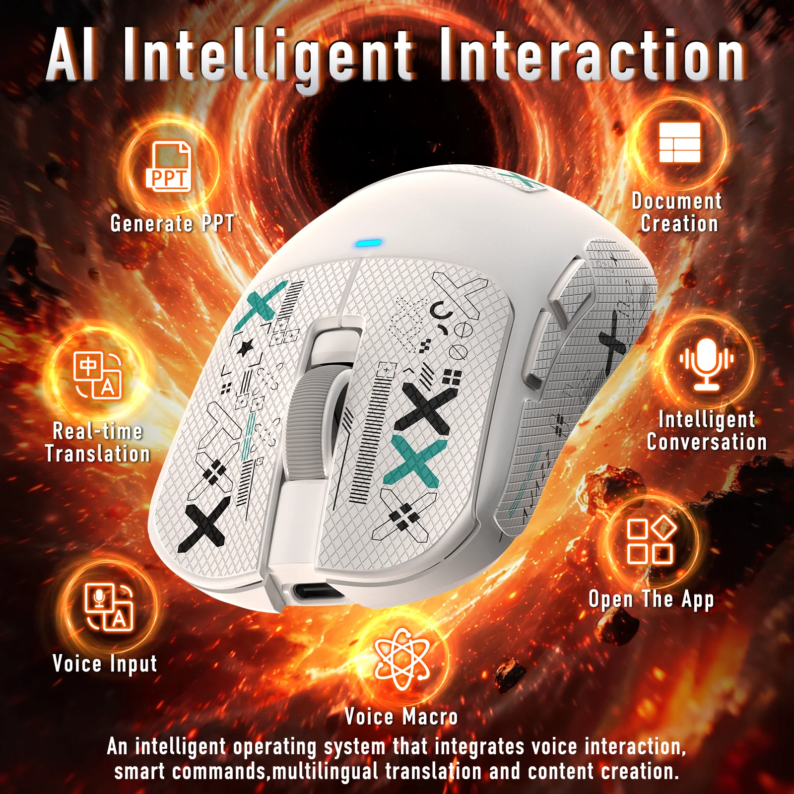 AJ200NLMC AI Gaming Mouse,61g Lightweight Tri-Mode Wireless Mouse with NearLink Tech & PAW3311 Sensor,Built-in AI Game Analyzer