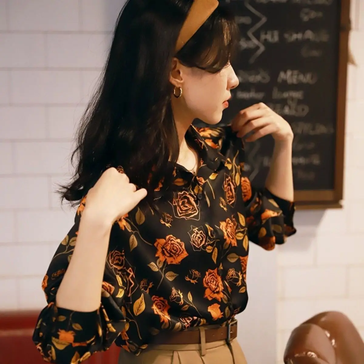 Spring Summer Loose Thin Printing Blouses Button Turn-down Collar Streetwear Fashion Vintage Graceful Fashion Women\'s Clothing