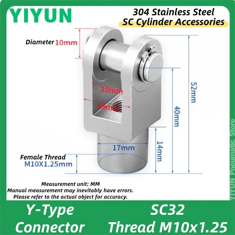 304 Stainless Steel SC Cylinder Accessories Y-Type I-Type Connector Joint Fittings M6x1 M8x1.25 SC32 M10x1.25 SC40 M12x1.25 SC50
