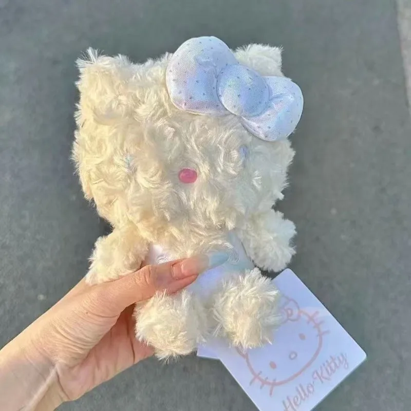 พวงกุญแจตุ๊กตาเฮลโลคิตตี้ขนฟูสีขาวแบบอเมริกัน ของเล่นตุ๊กตาแมวคิตตี้สำหรับกระเป๋าเป้สะพายหลัง