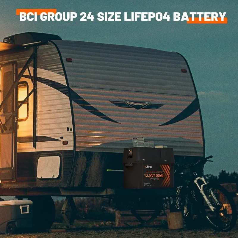 12V 100Ah BCI Group 24 LiFePO4 Battery, Built in 100A BMS, Max. 15000 Deep Cycle Lithium Rechargeable Battery for RV, Trolling