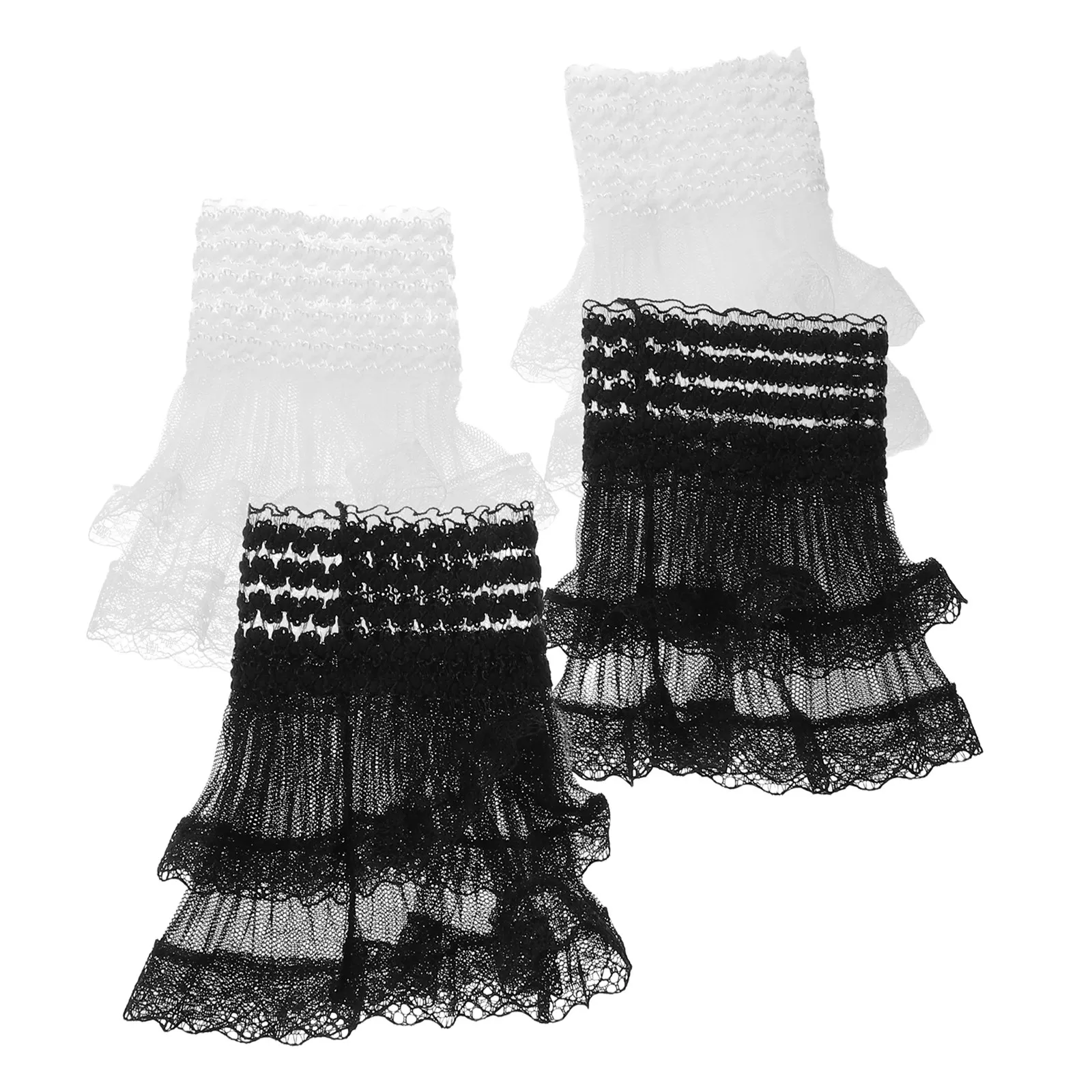 2Pair Women's Lace Sleeve Cuffs Detachable Flared Mesh Tulle Wrist Warmers Bell Sleeve Faux Shirt Cuff Extensions