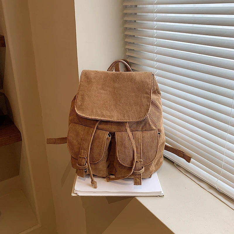 Trend Corduroy Ladies Backpacks Casual 2024 High Quality Commuting Youth Bags for Women Free Shipping Bolsas Femininas