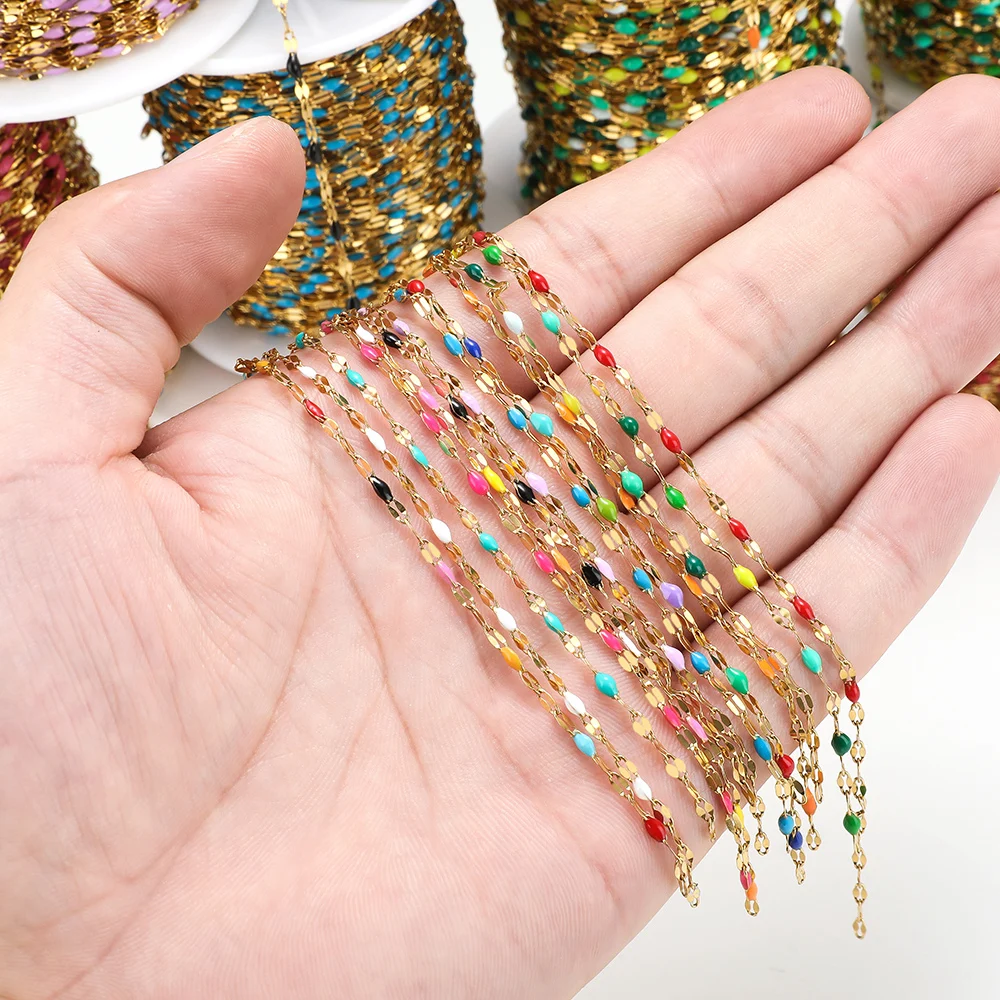 2meters Stainless Steel Lips Chain Jewelry Making Colorful Enamel Chains for DIY Bracelet Necklace Jewelry Chains Findings Bulk