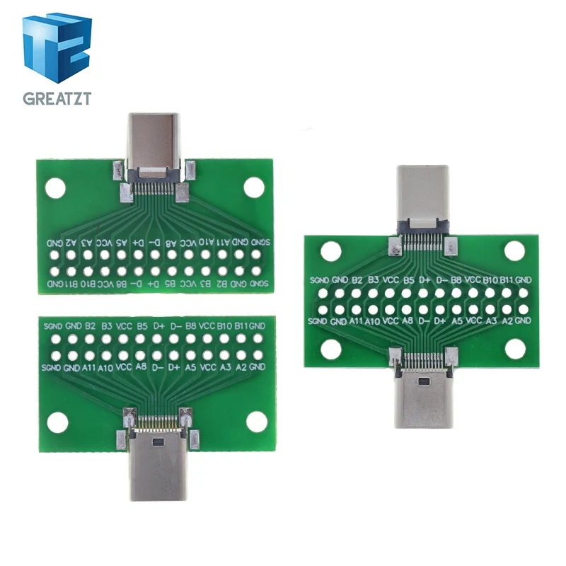 Type-C Male to Female USB 3.1 Test PCB Board Adapter Type C 24P 2.54mm Connector Socket For Data Line Wire Cable Transfer