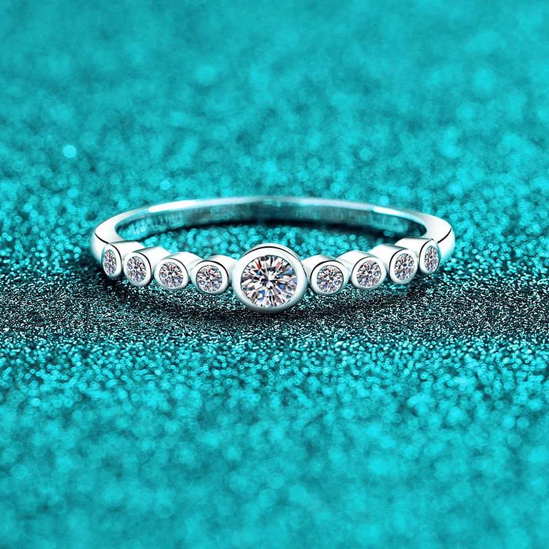 Exquisite Platinum PT950 All Moissanite Rings Simple Bubble-Set Diamond Ring Fashion Wedding Party Charm Jewelry