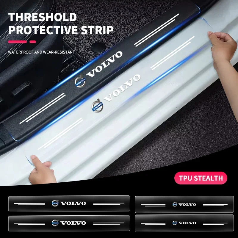 

4pcs Car Threshold Protector Transparent Decorative Badge Sticker For Volvo RDESIGN XC60 XC90 S60 S80 S60L V40 V60 AWD V90