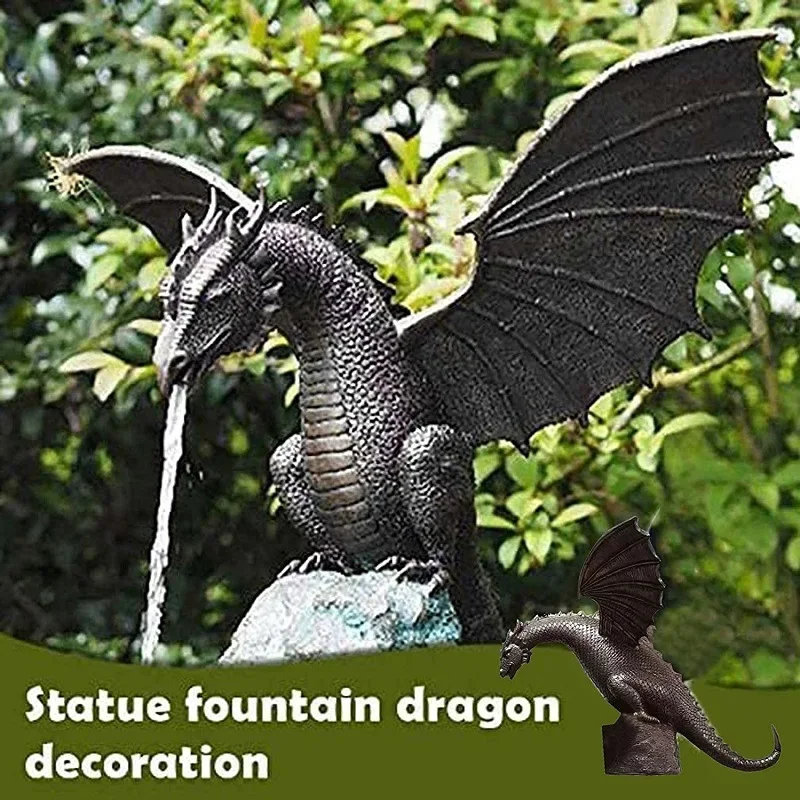 Creative Garden Fountain Water Spray Dragon Fire-breathing Pattern Resin Waterscape Sculpture Garden Table Decoration