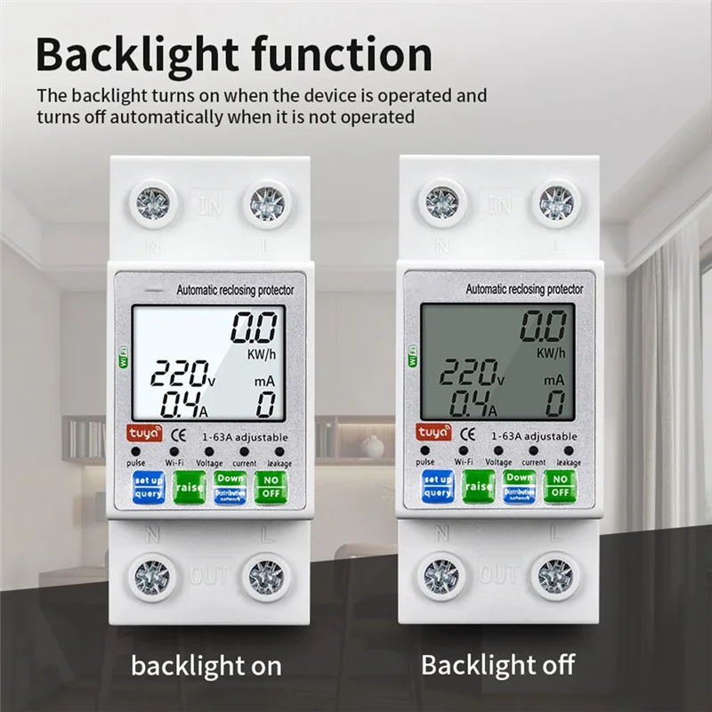 A03F-Tuya 63A 2P Over/Under Voltage Leakage Current Protector Switch, Smart WIFI Energy Meter, Kwh Measuring Power Circuit Relay