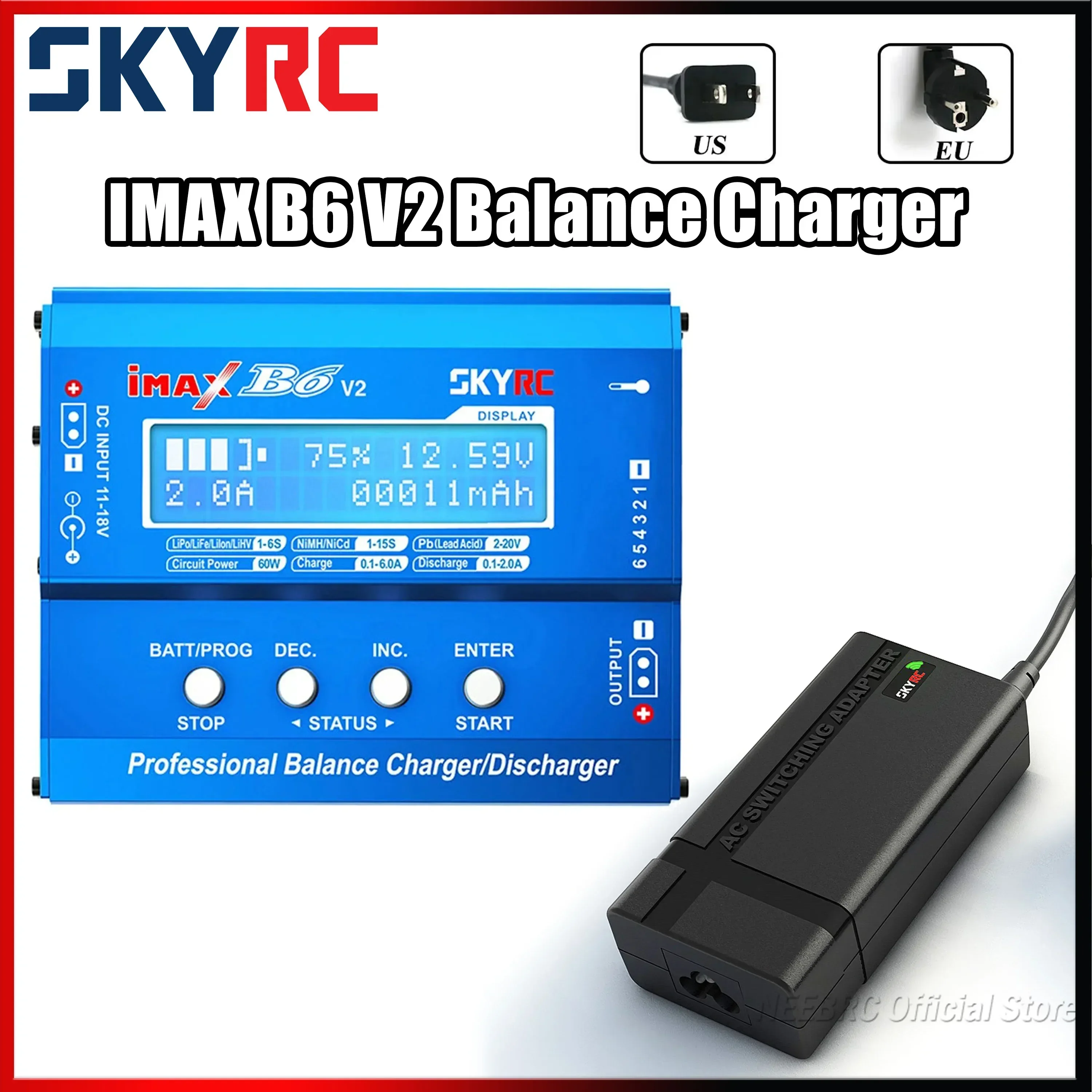 SKYRC IMAX B6 V2 Balance Battery Charger Discharger 5-26V LiPo LiHV LiFe LiIon 6A 60W 15V 4A AC Adaptor for DJI Mavic/Inspire