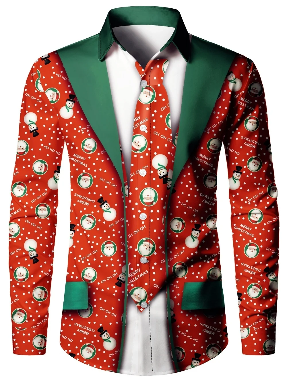 

Christmas Theme Men's Fake Suit Tailcoat 3D Print Formal Shirts Christmas Graphic Long Sleeve Shirt Fashion Men's Shirts for Men
