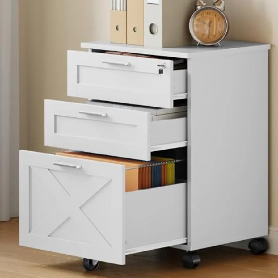 3-Drawer Mobile File Cabinet with Lock, Under Desk Storage Drawer